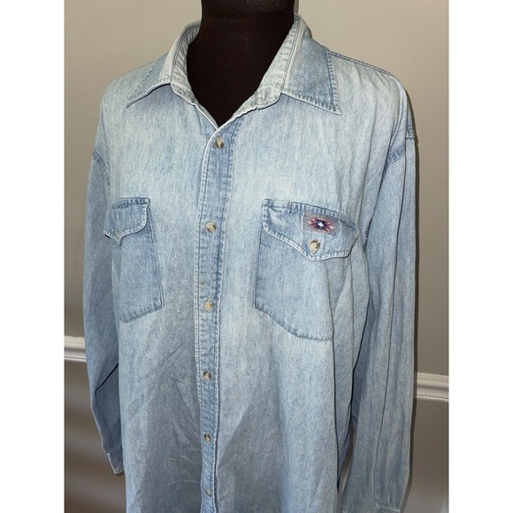 Vintage Corral West Ranchwear Western Aztec Denim Jean Shirt Southwest Mens XL - Picture 1 of 5